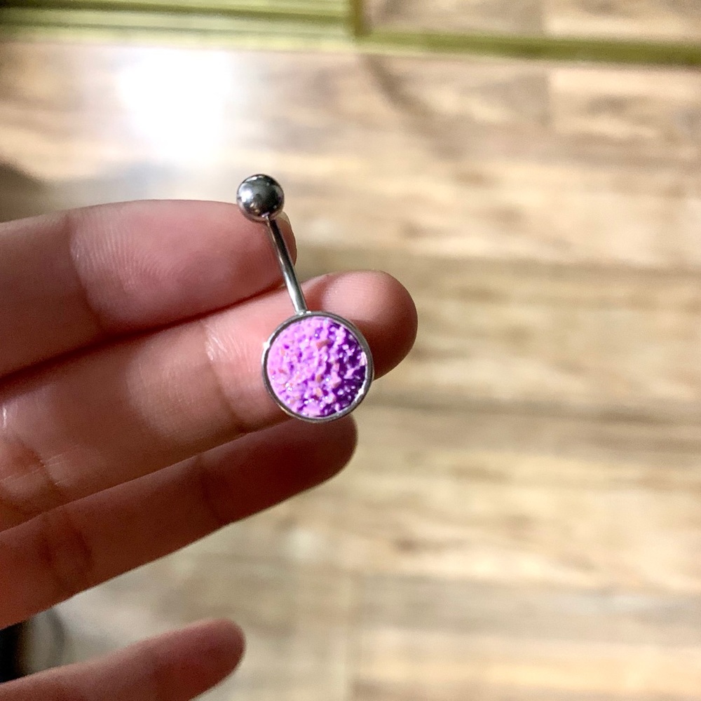 Lilac druzy belly ring